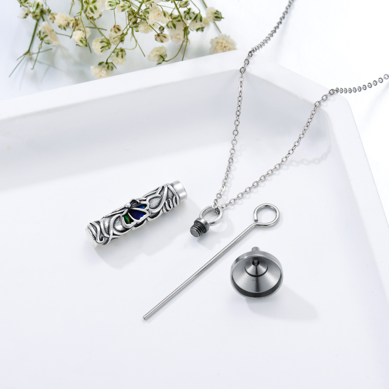Collana con urna per le ceneri in argento sterling conchiglia abalone e farfalla-4