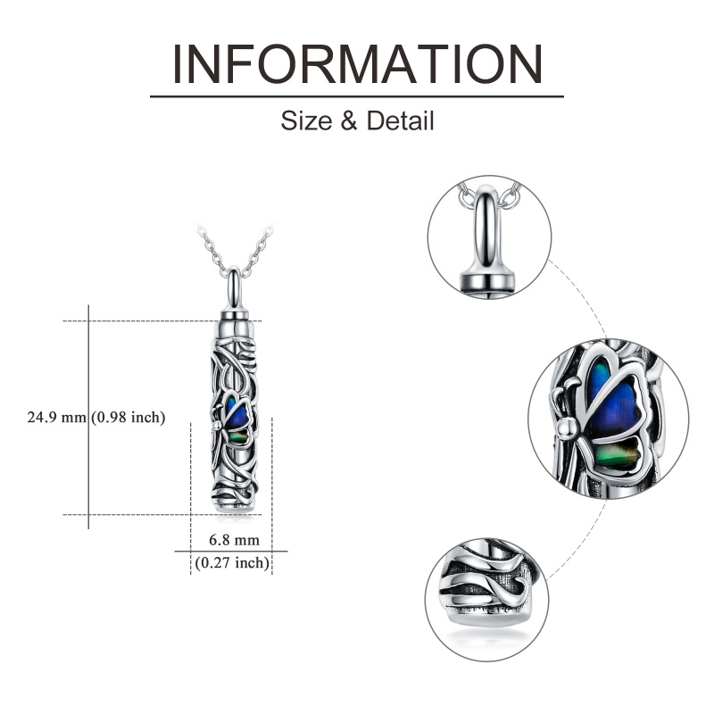 Collana con urna per le ceneri in argento sterling conchiglia abalone e farfalla-5