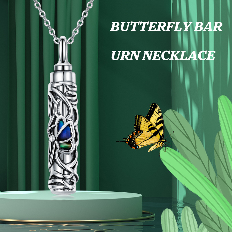 Collana con urna per le ceneri in argento sterling conchiglia abalone e farfalla-6