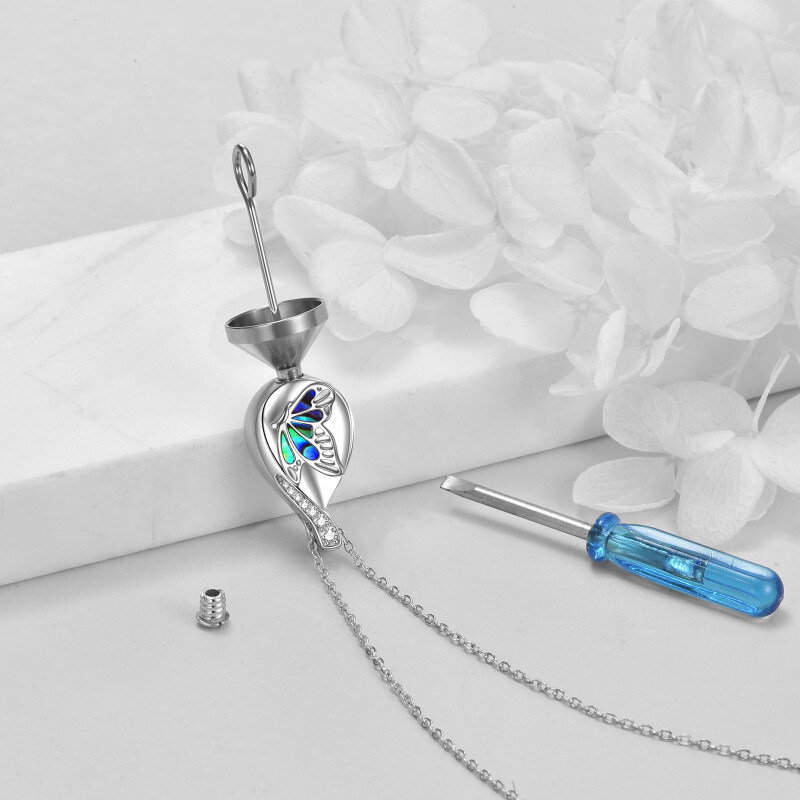 Colar de prata esterlina Abalone Shellfish & Cubic Zirconia Butterfly Urn-3