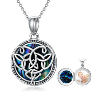Sterling Silber Abalone Muschel Steinbock personalisierte Foto keltischen Knoten Anhänger Halskette-20