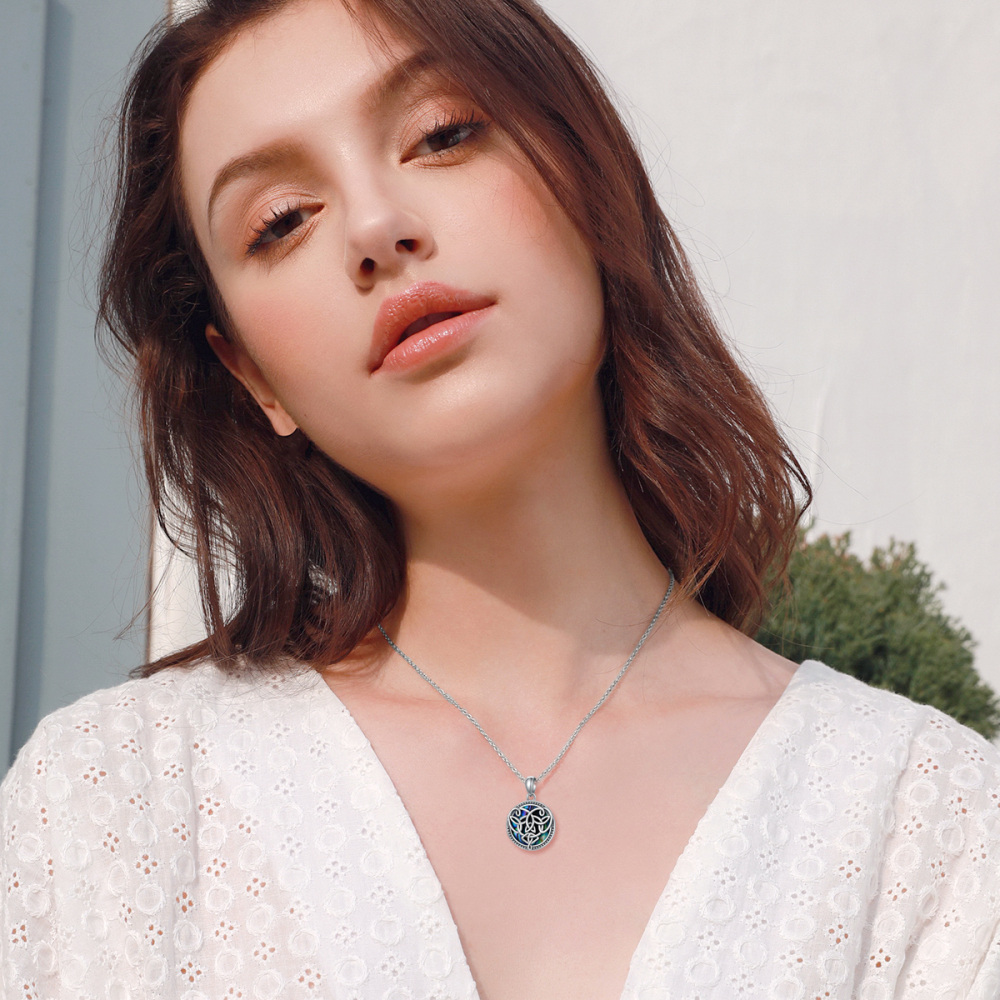 Collar con colgante de nudo celta con foto personalizada de Capricornio de mariscos de abulón de plata de ley-2