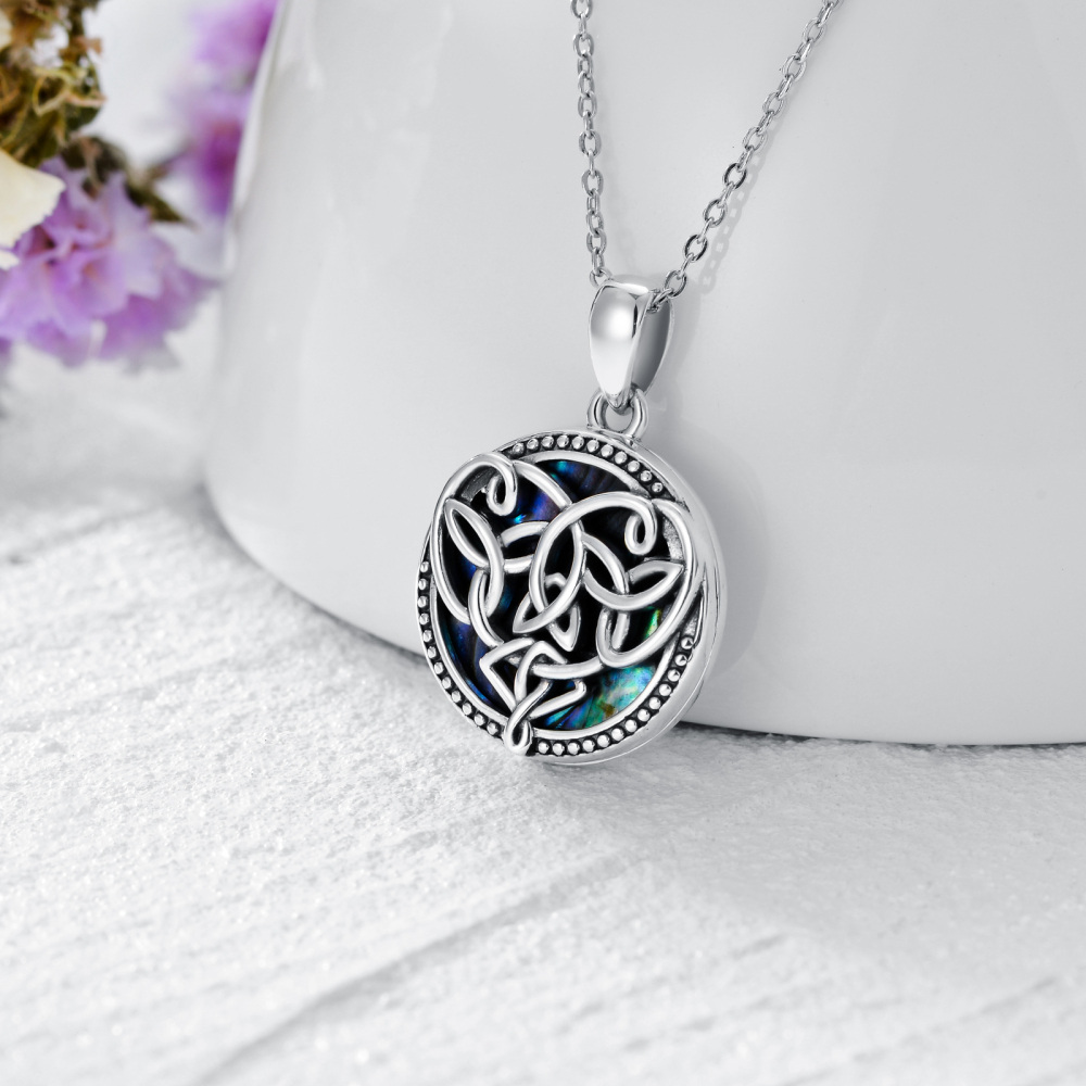 Collar con colgante de nudo celta con foto personalizada de Capricornio de mariscos de abulón de plata de ley-3