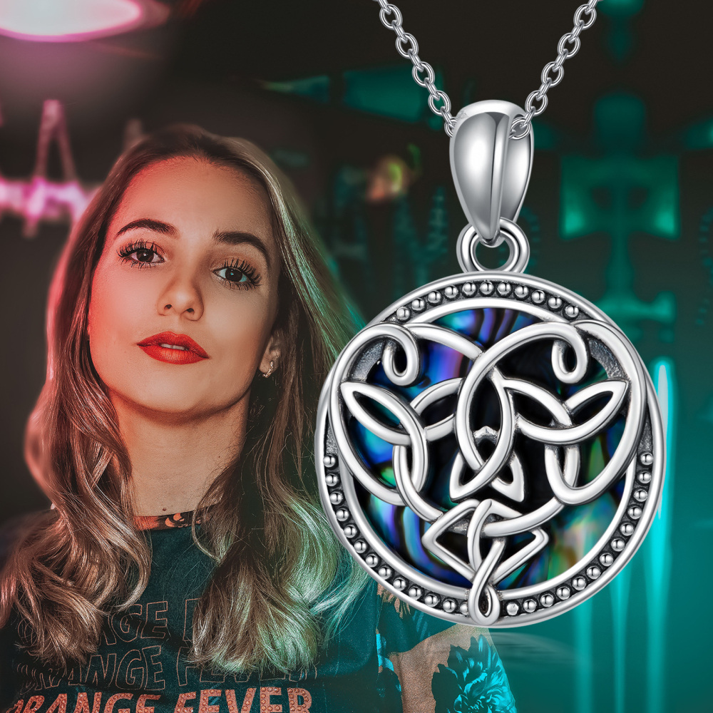 Collar con colgante de nudo celta con foto personalizada de Capricornio de mariscos de abulón de plata de ley-5