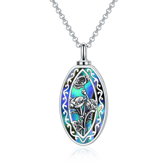 Collana in argento sterling con abalone, crostacei, garofano, narciso, margherita, rosa e urna di girasole per ceneri