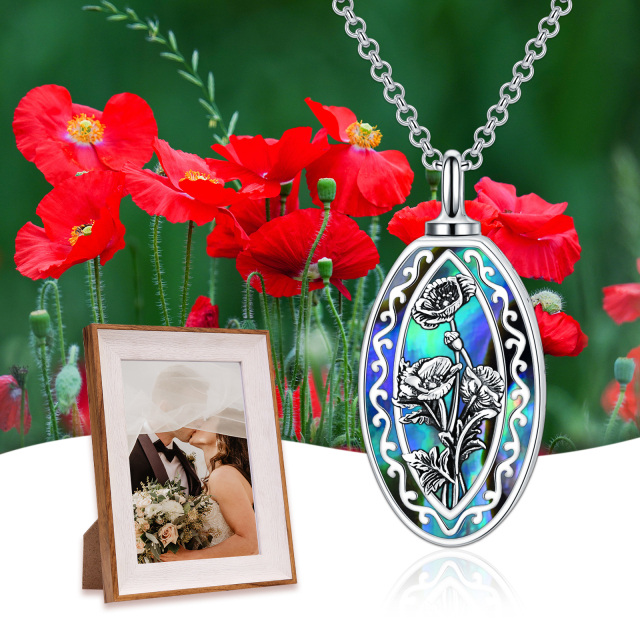 Collana per urna in argento sterling con conchiglia Abalone, garofano e narciso, margherita e rosa e girasole per le ceneri-3