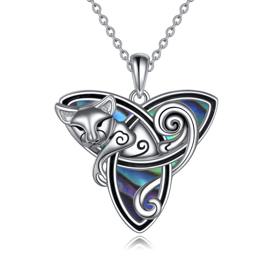 Collana con ciondolo a forma di gatto e nodo celtico in argento sterling con conchiglia Abalone