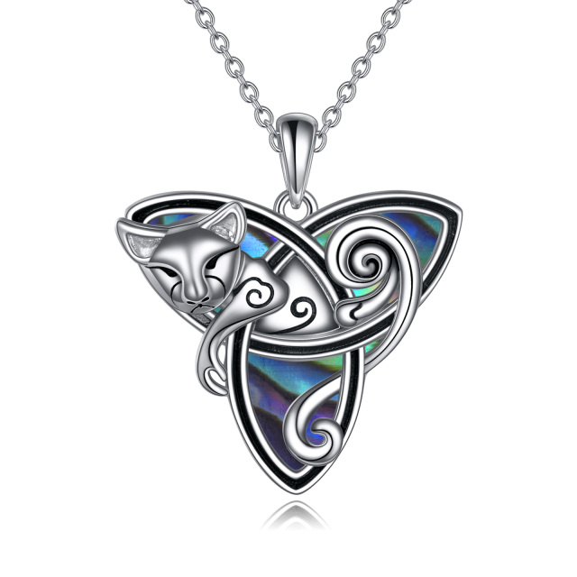 Sterling Silver Abalone Shellfish Cat & Celtic Knot Pendant Necklace-2