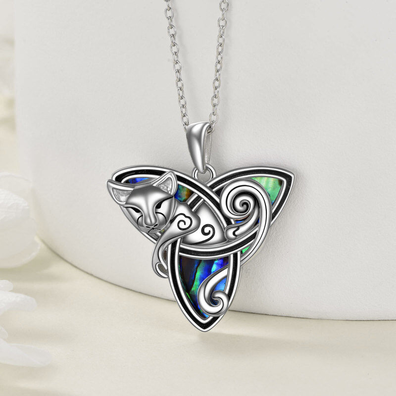 Collar con colgante de plata de ley Abalone Shellfish Cat & Celtic Knot-3