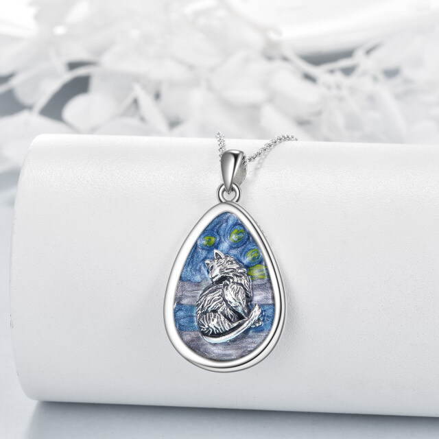 Collier en argent sterling avec pendentif chat et ovale en forme de coquillage Abalone-3