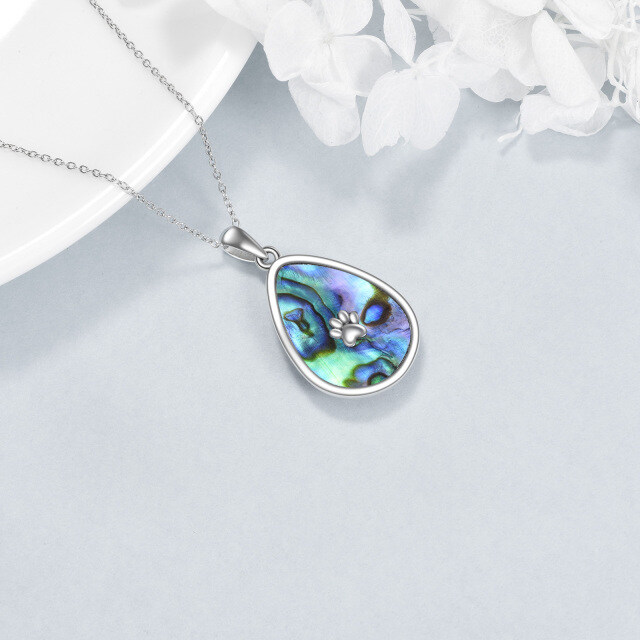 Collana con ciondolo a forma di gatto e ovale in argento sterling con conchiglia Abalone-4