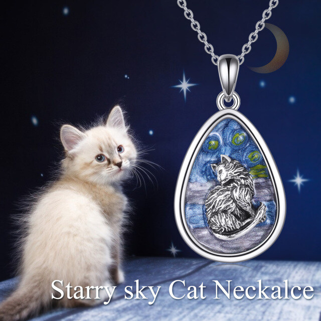 Collier en argent sterling avec pendentif chat et ovale en forme de coquillage Abalone-6