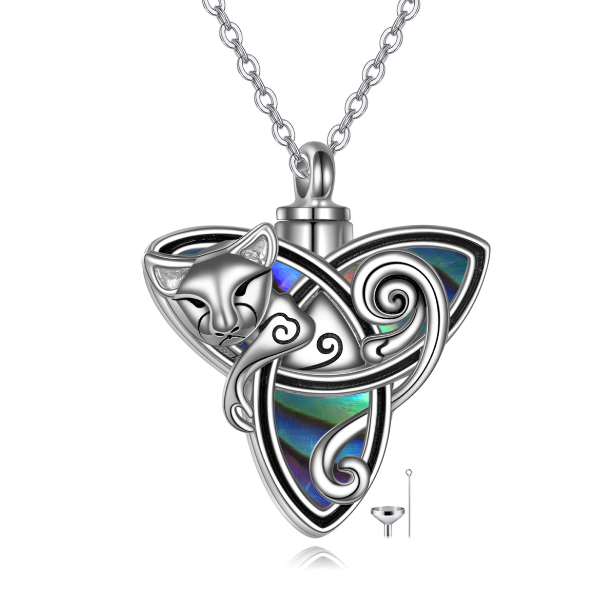 Sterling Silver Abalone Shellfish Cat Urn Necklace for Ashes-1