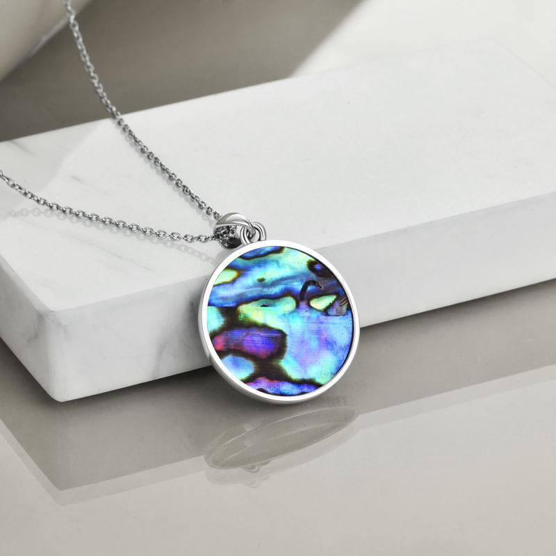 Sterling Silver Abalone Shellfish Celtic Knot & Compass Pendant Necklace-3