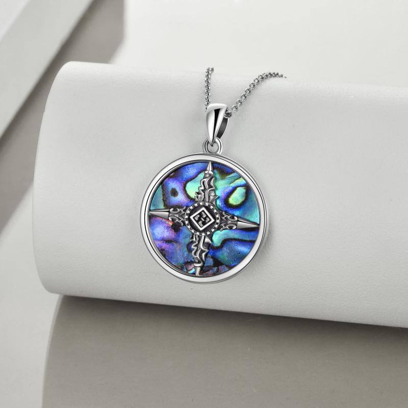 Sterling Silver Abalone Shellfish Celtic Knot & Compass Pendant Necklace-4