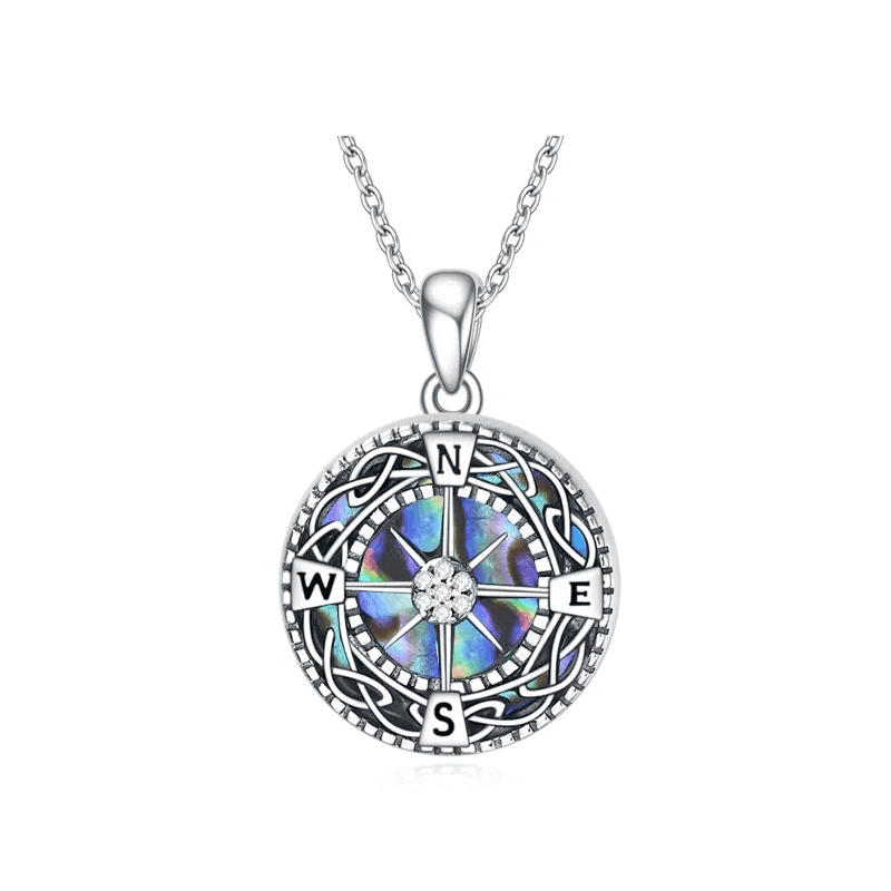 Collana con medaglione personalizzato in argento sterling con crostacei Abalone e bussola-1