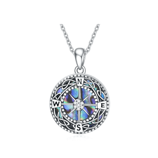 Sterling Silver Abalone Shellfish Celtic Knot & Compass Personalized Photo Locket Necklace-58