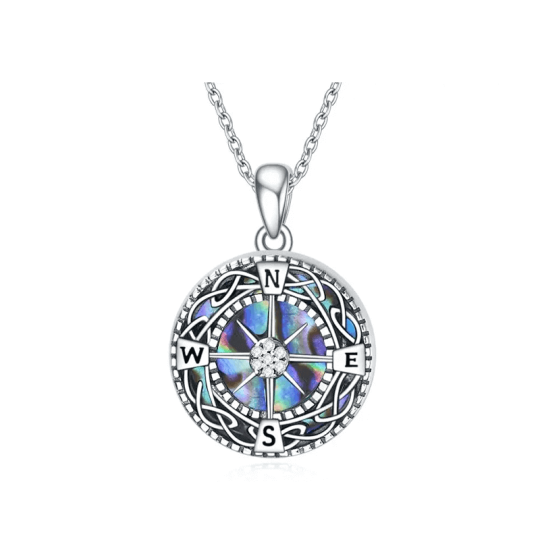 Sterling Silver Abalone Shellfish Celtic Knot & Compass Personalized Photo Locket Necklace