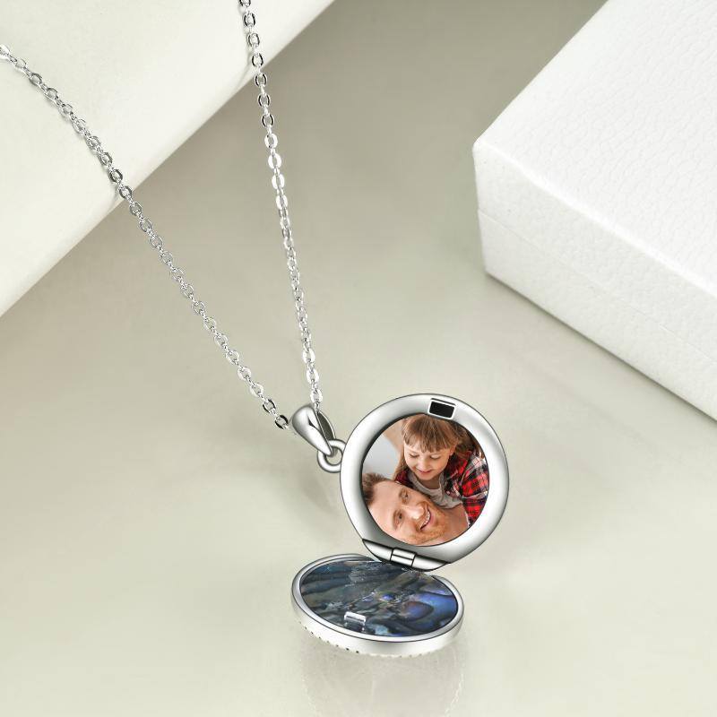 Collana con medaglione personalizzato in argento sterling con crostacei Abalone e bussola-4