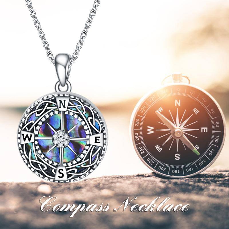 Collana con medaglione personalizzato in argento sterling con crostacei Abalone e bussola-7