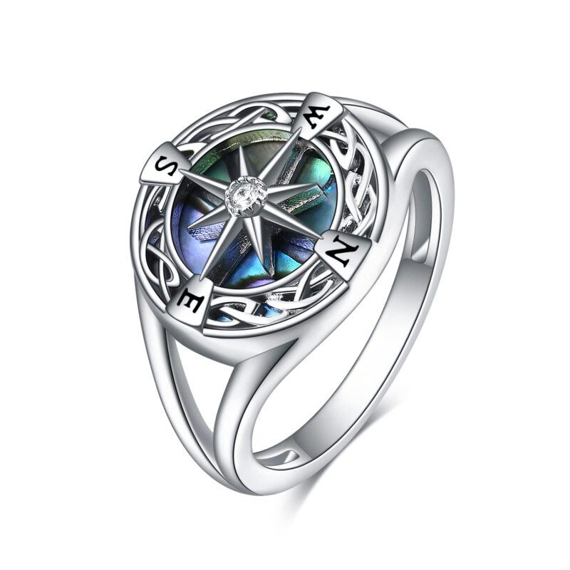 Sterling Silver Abalone Shellfish Celtic Knot & Compass Ring-12