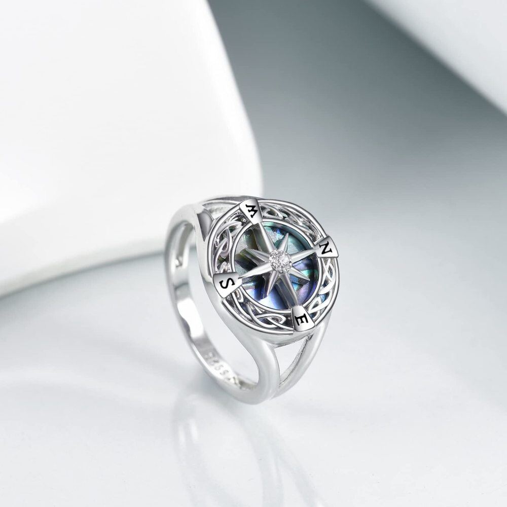 Sterling Silver Abalone Shellfish Celtic Knot & Compass Ring-3