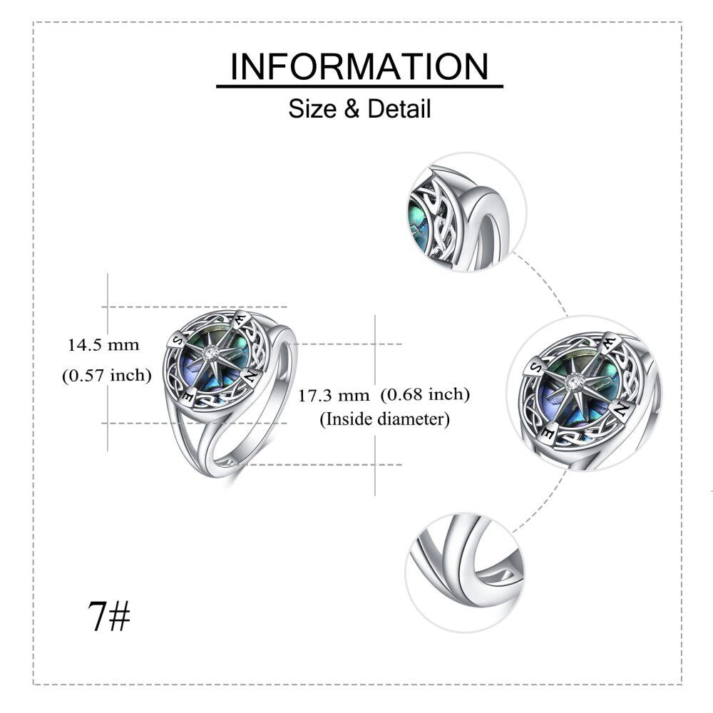 Sterling Silver Abalone Shellfish Celtic Knot & Compass Ring-4