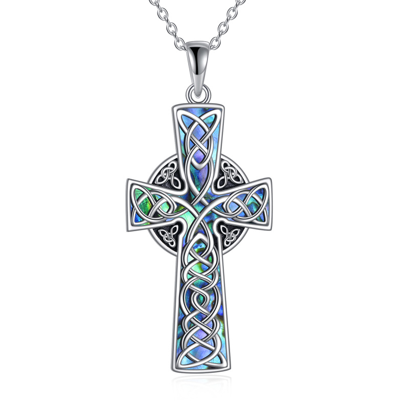 Sterling Silver Abalone Shellfish Tree Of Life With Celtic Knot Cross Pendant Necklace For Women-13