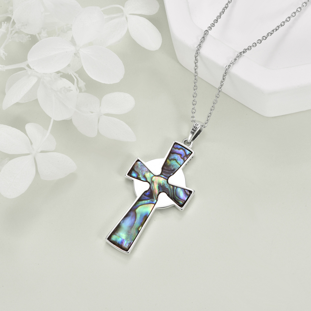 Sterling Silver Abalone Shellfish Tree Of Life With Celtic Knot Cross Pendant Necklace For Women-3