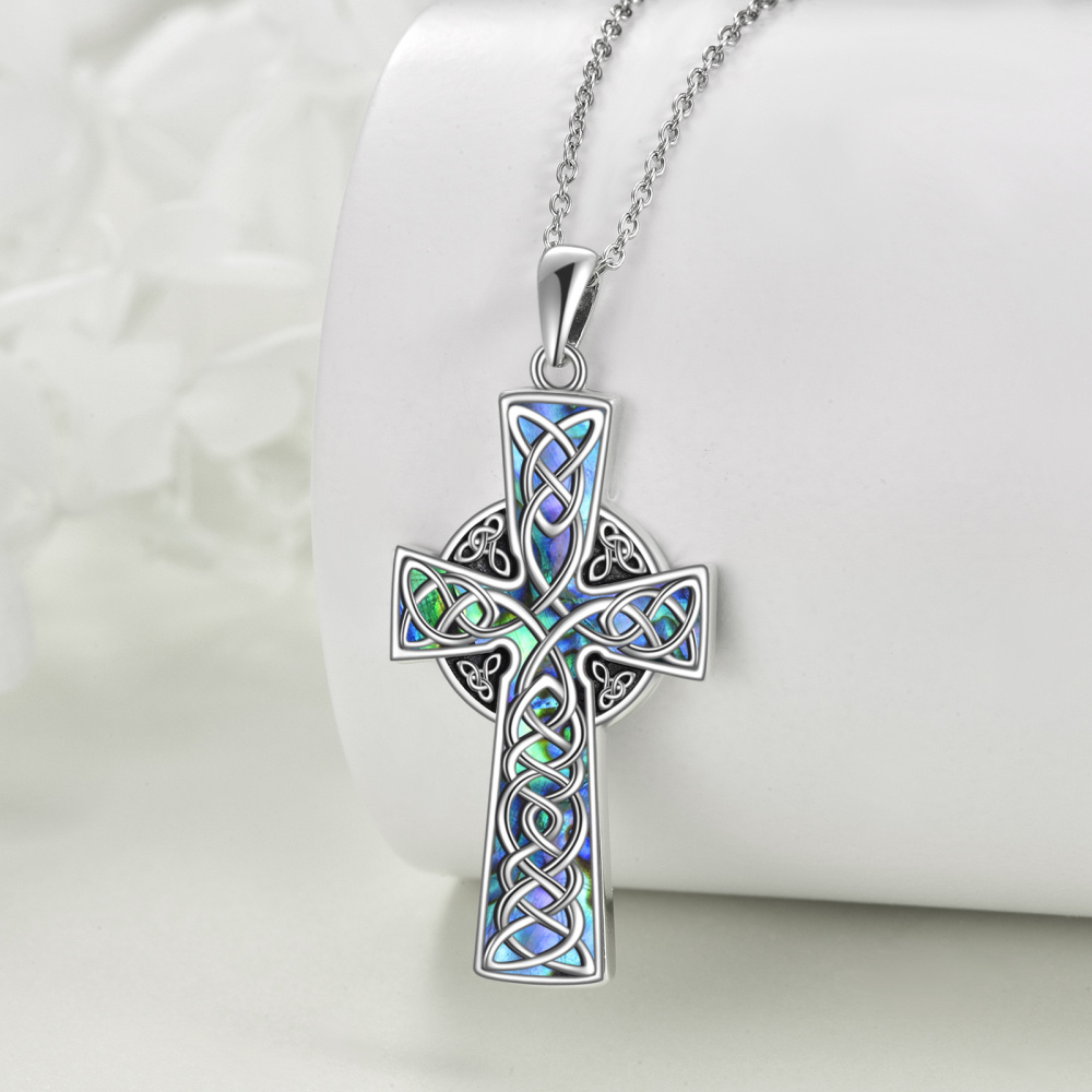 Sterling Silver Abalone Shellfish Tree Of Life With Celtic Knot Cross Pendant Necklace For Women-4