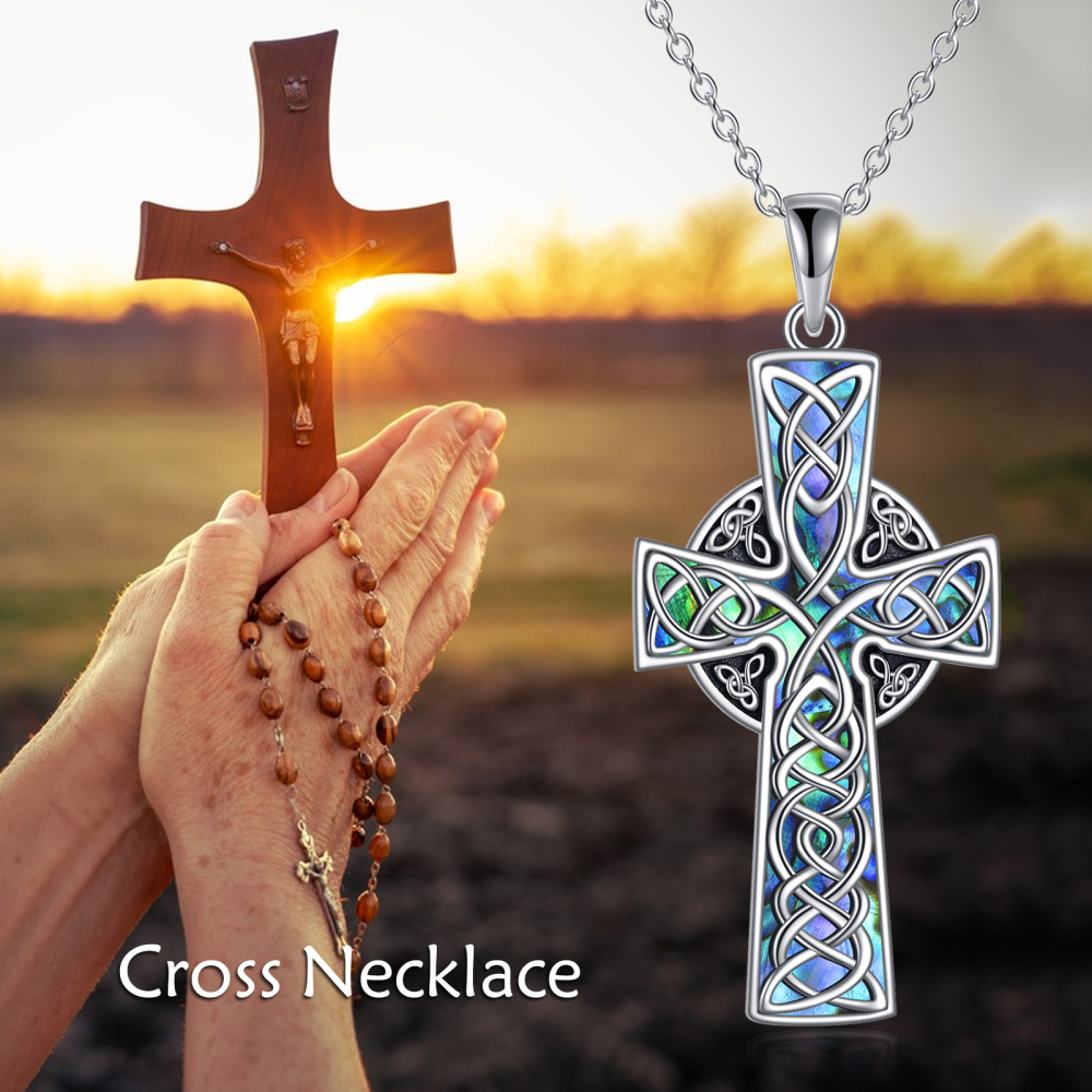 Sterling Silver Abalone Shellfish Tree Of Life With Celtic Knot Cross Pendant Necklace For Women-6