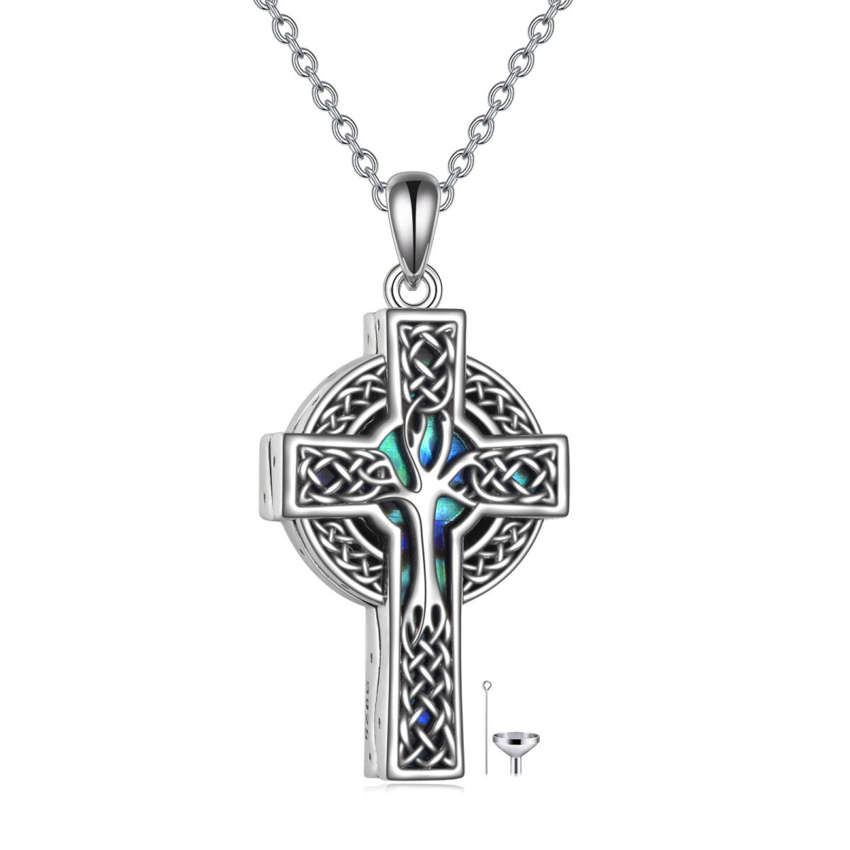 Sterling Silver Abalone Shellfish Celtic Knot Cross Tree Of Life Urn Necklace for Ashes-1