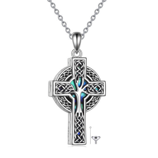 Sterling Silver Abalone Shellfish Celtic Knot Cross Tree Of Life Urn Necklace for Ashes