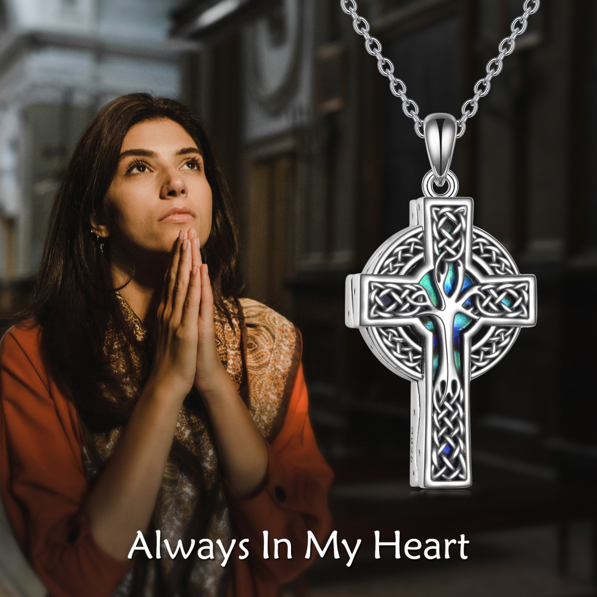 Collana in argento Sterling Abalone Shellfish Celtic Knot Cross Tree Of Life Urn per le ceneri-6