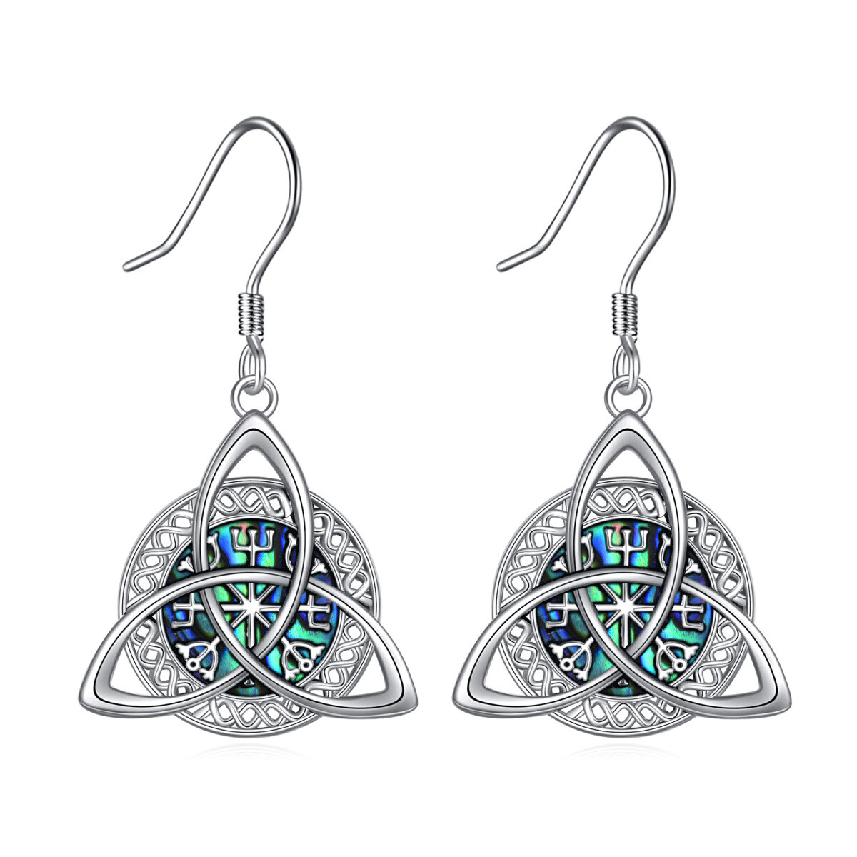 Sterling Silver Abalone Shellfish Celtic Knot Drop Earrings-1