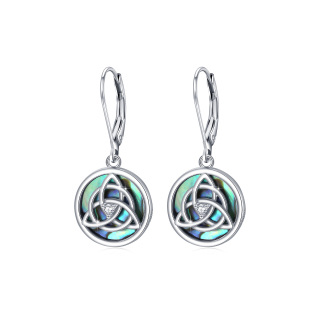 Sterling Silver Abalone Shellfish Celtic Knot Lever-back Earrings-29