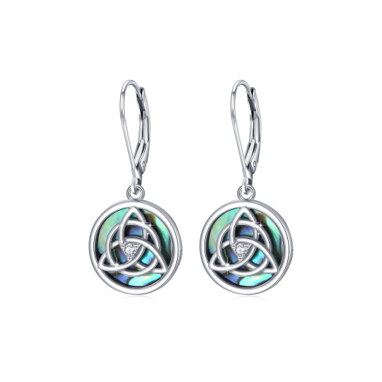 Orecchini in argento sterling conchiglia Abalone, nodo celtico con chiusura a leva