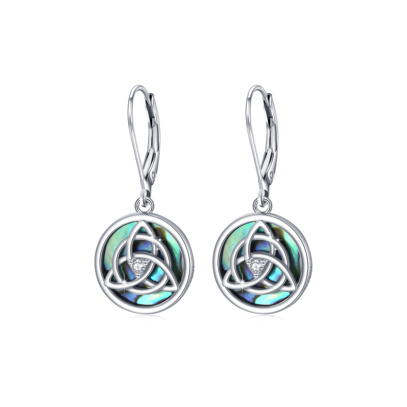 Sterling Silver Abalone Shellfish Celtic Knot Lever-back Earrings