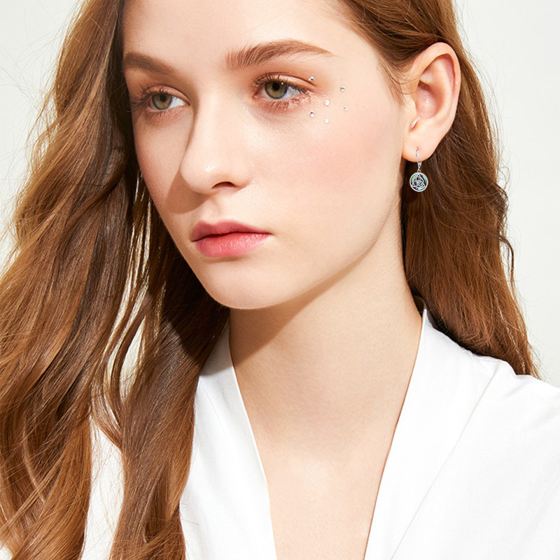 Sterling Silver Abalone Shellfish Celtic Knot Lever-back Earrings-2