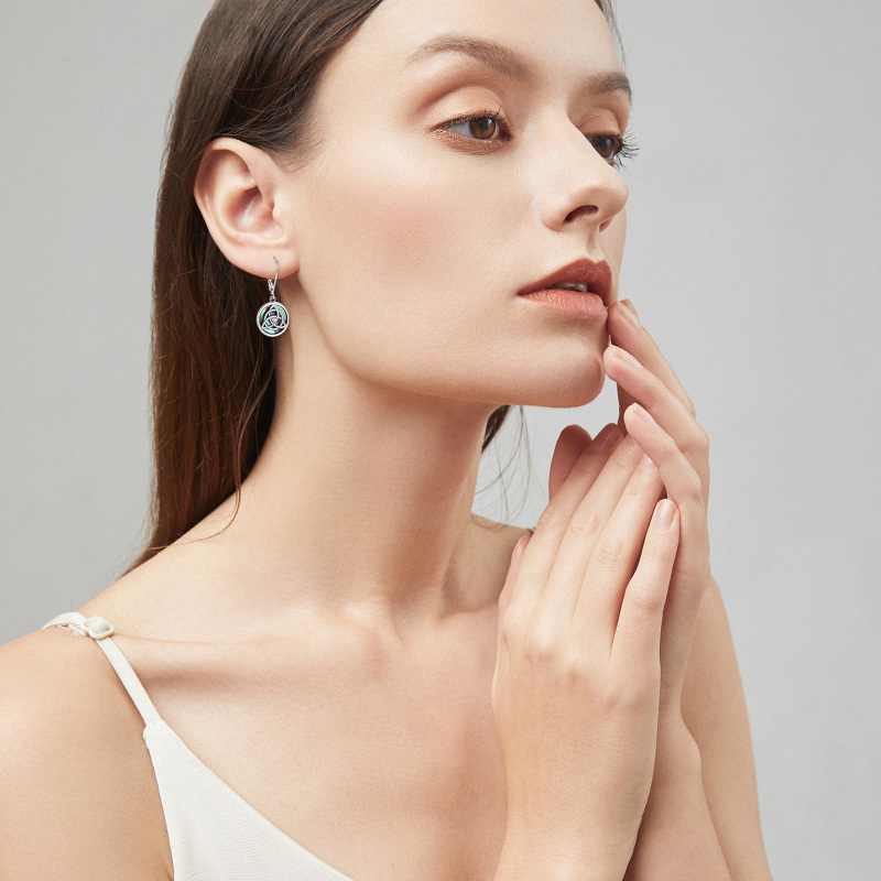 Sterling Silver Abalone Shellfish Celtic Knot Lever-back Earrings-3