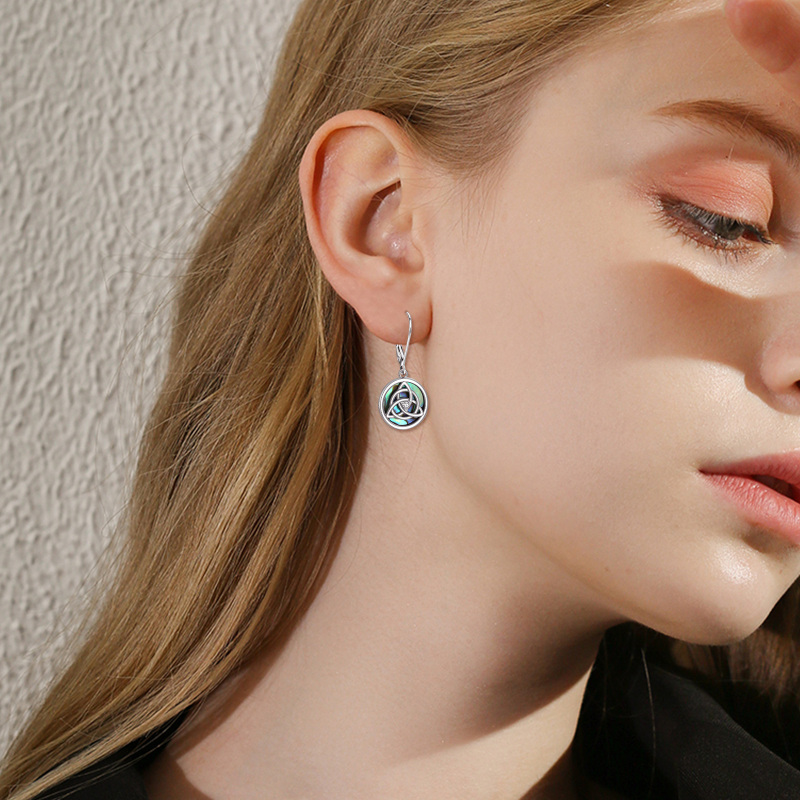 Sterling Silver Abalone Shellfish Celtic Knot Lever-back Earrings-5