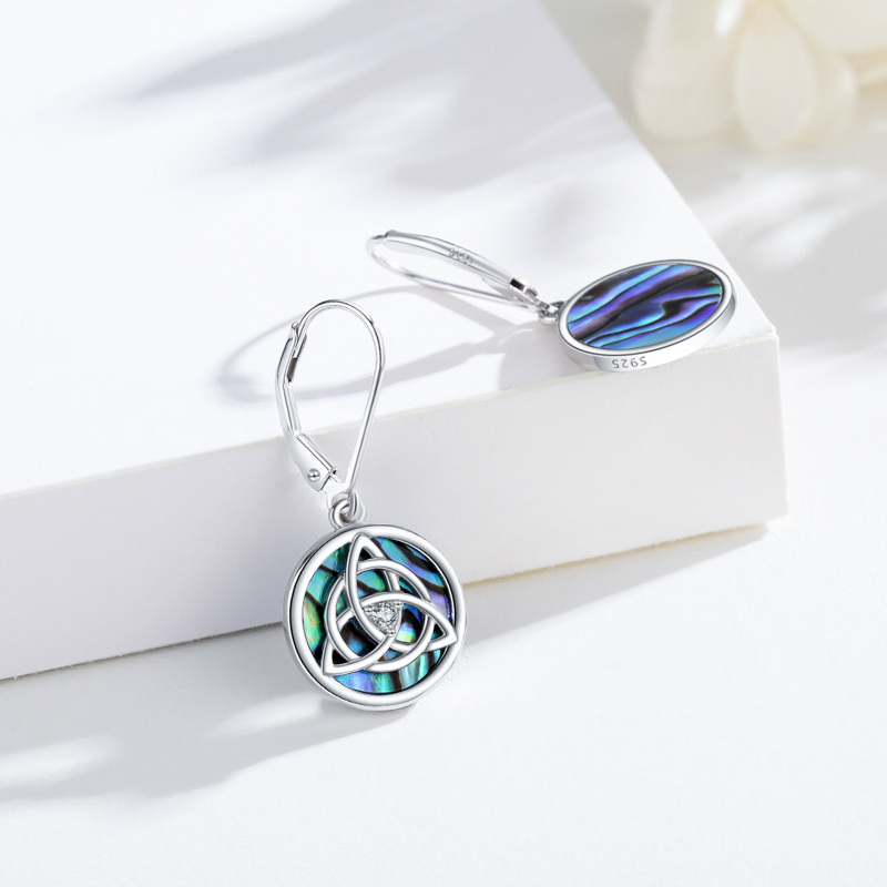 Sterling Silver Abalone Shellfish Celtic Knot Lever-back Earrings-6