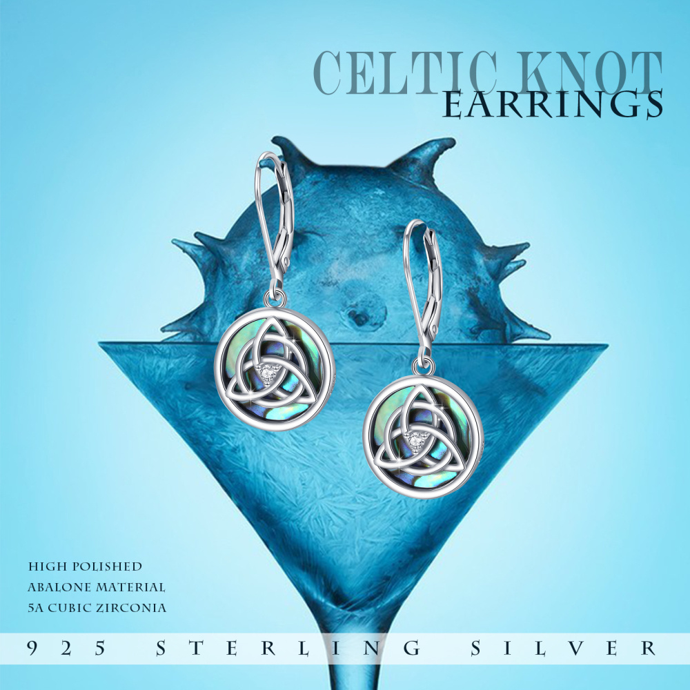 Sterling Silber Abalone Muscheln keltischen Knoten Hebel-zurück Ohrringe-7