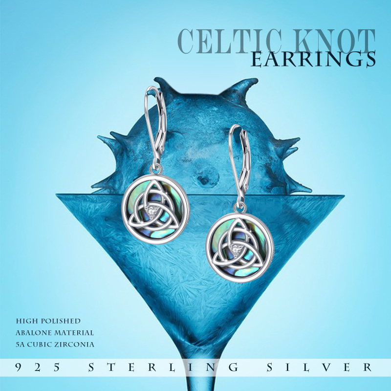 Sterling Silver Abalone Shellfish Celtic Knot Lever-back Earrings-7