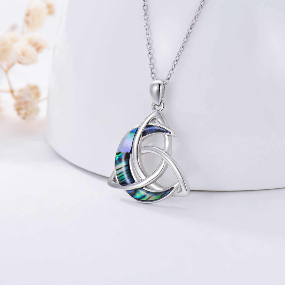 Sterling Silver Abalone Shellfish Celtic Knot & Moon Pendant Necklace-2