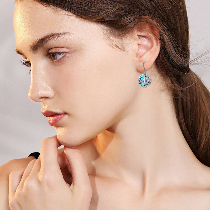 Sterling Silver Abalone Shellfish Celtic Knot & Peace Symbol Drop Earrings for Women-2