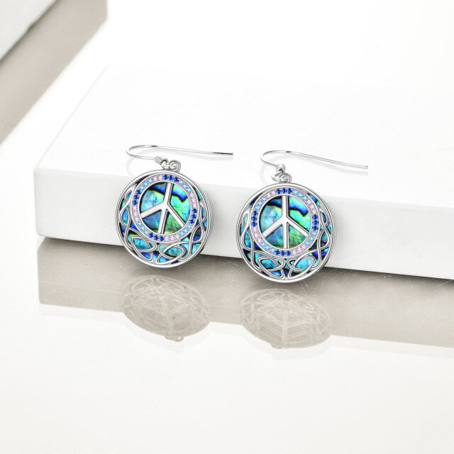 Sterling Silver Abalone Shellfish Celtic Knot & Peace Symbol Drop Earrings-3