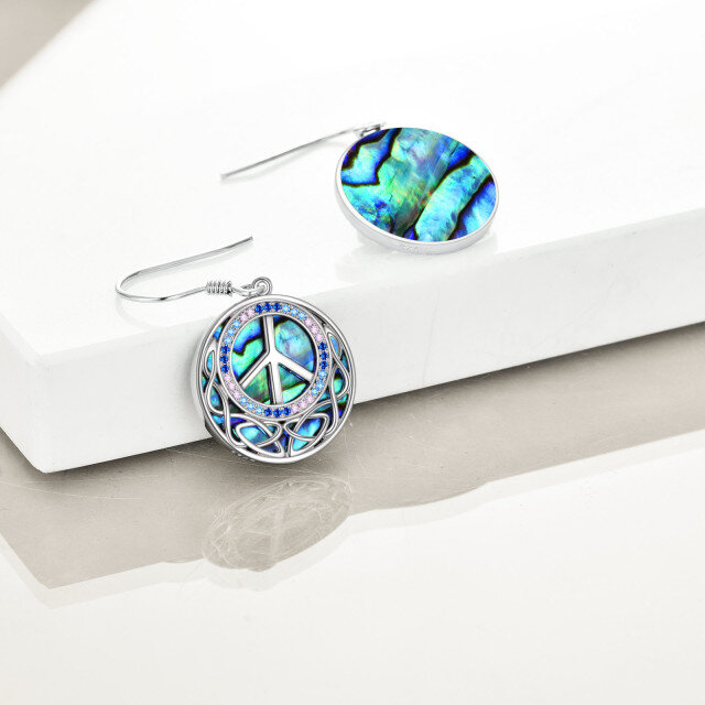 Orecchini pendenti con simbolo della pace con mollusco abalone in argento sterling-4