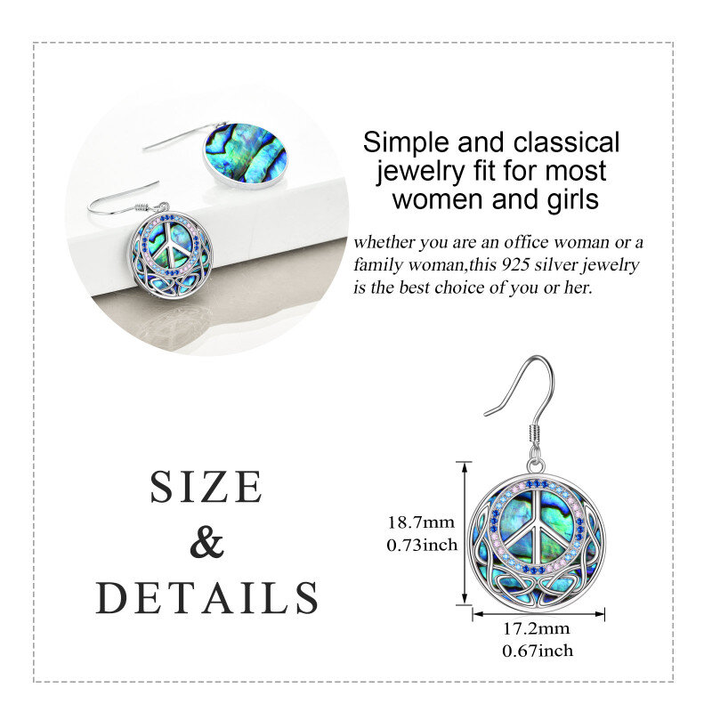 Sterling Silver Abalone Shellfish Celtic Knot & Peace Symbol Drop Earrings for Women-5
