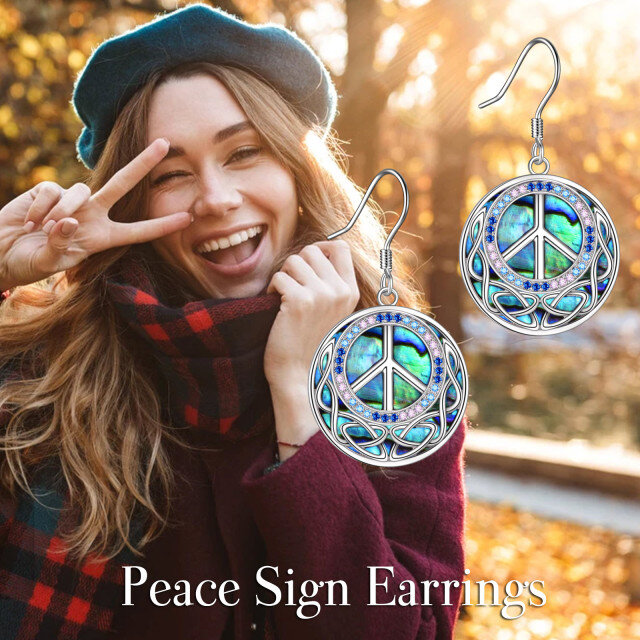 Sterling Silver Abalone Shellfish Celtic Knot & Peace Symbol Drop Earrings-6